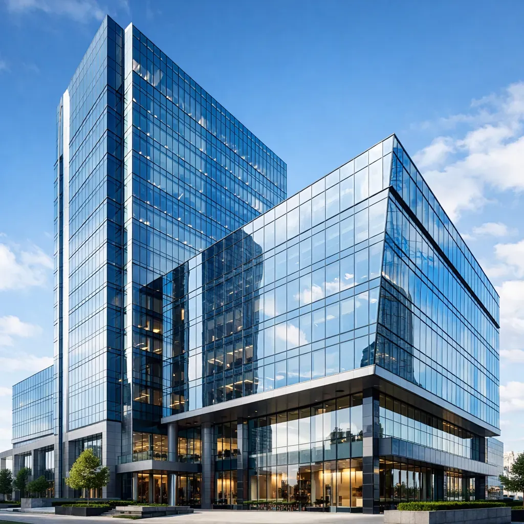 Modern architectural glass building representing corporate structure