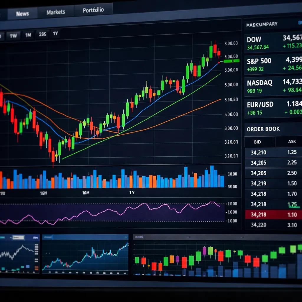 Financial graphs on screen