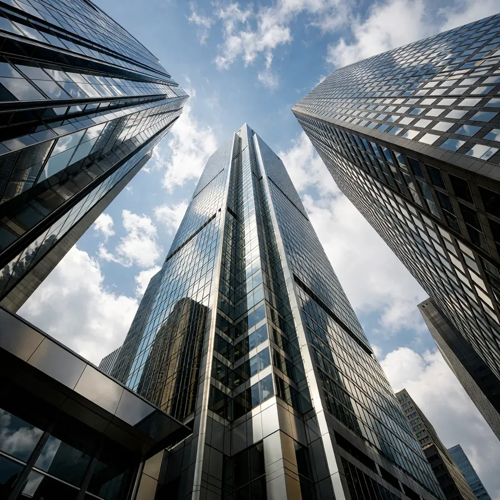 Corporate skyscraper looking up
