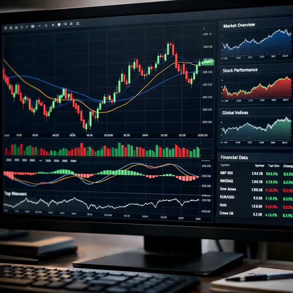 Financial data charts displayed on a monitor