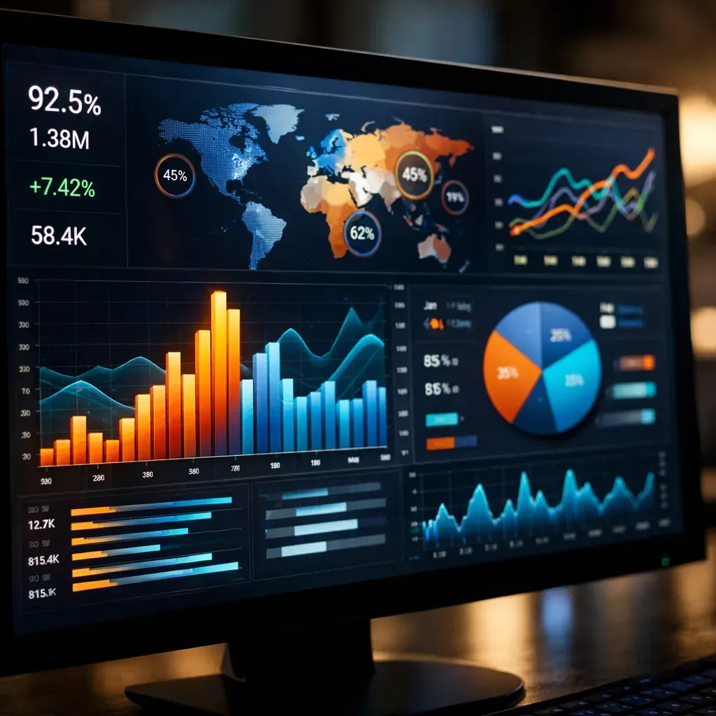 Abstract data charts on screen
