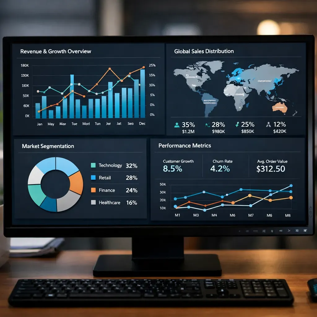 Data charts on screen