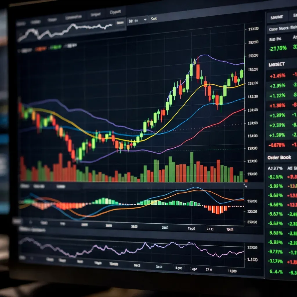 Financial charts on a screen