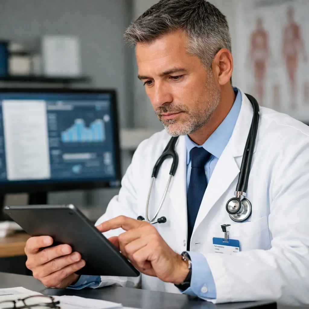 Doctor reviewing data on a tablet