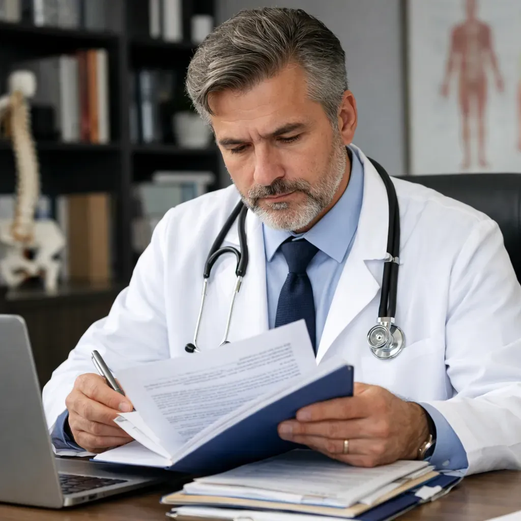 Healthcare administrators reviewing financial documents