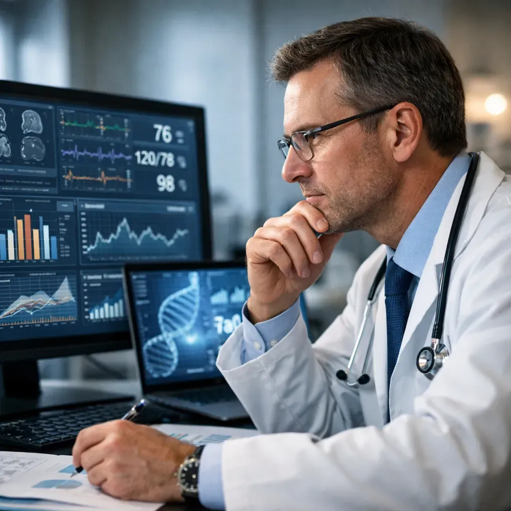 Medical professional analyzing data