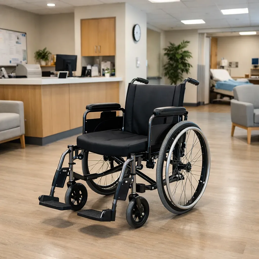 Wheelchair in an organized modern care facility