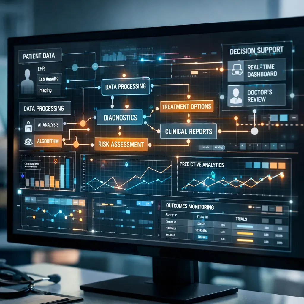 Abstract representation of clinical data workflow on a screen