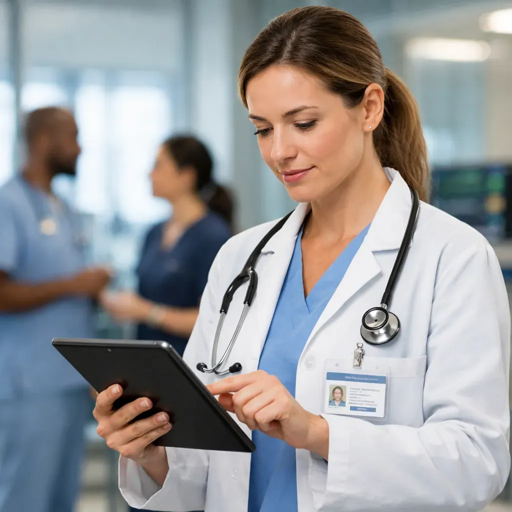 Medical professional utilizing tablet technology