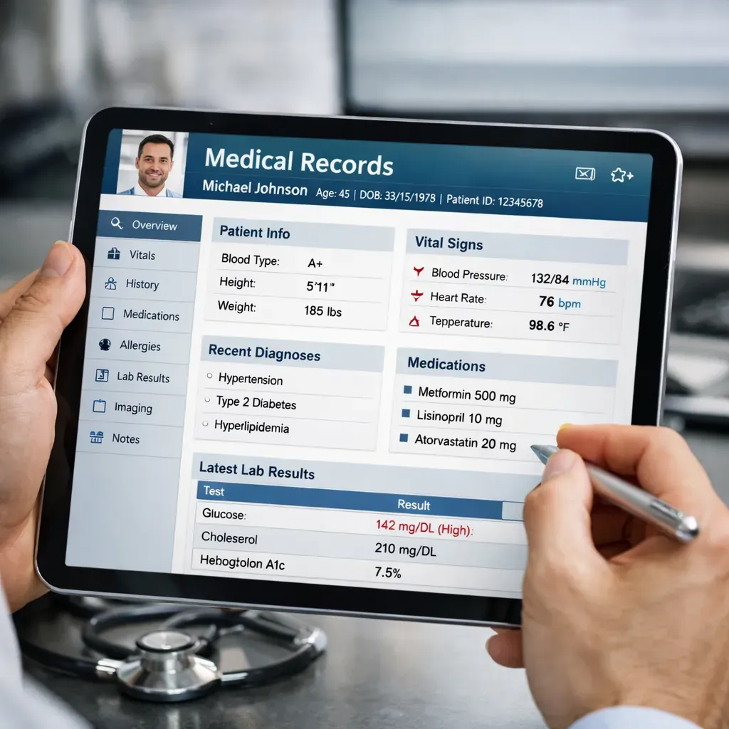 Technology tablet showing medical records