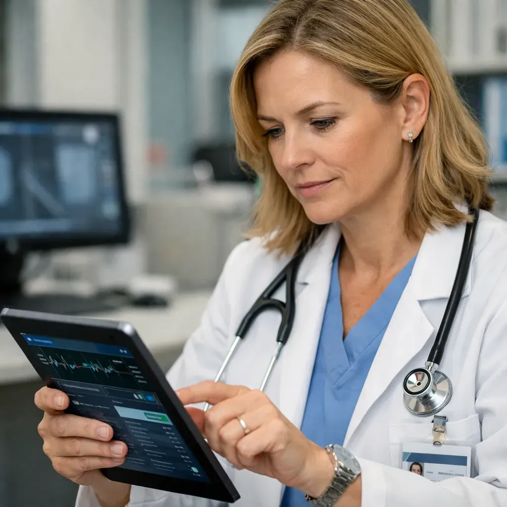 Medical professional reviewing data on a tablet