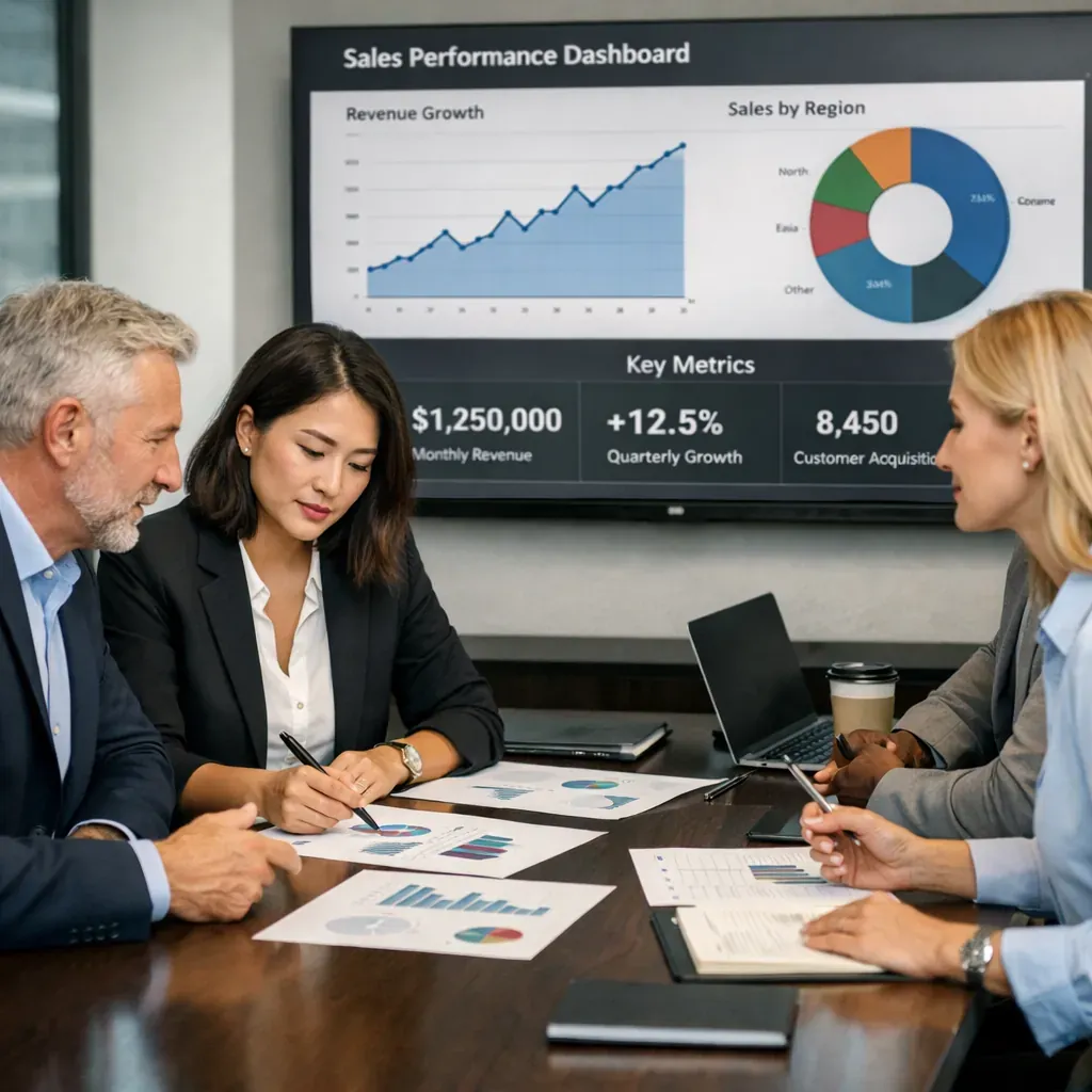 Business team discussing metrics