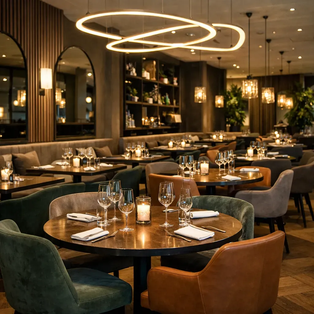 Elegant restaurant interior with modern seating