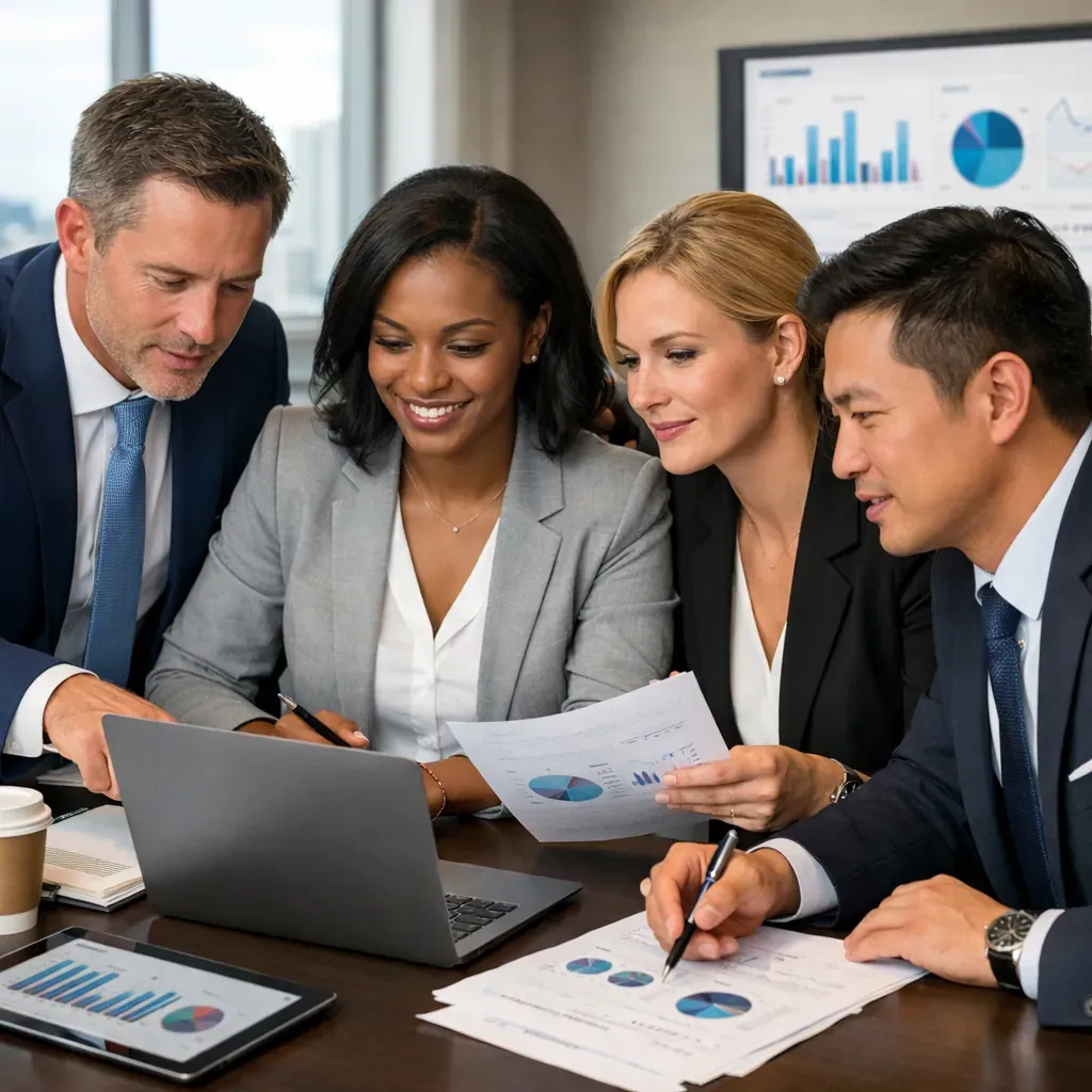 Corporate hospitality team analyzing data