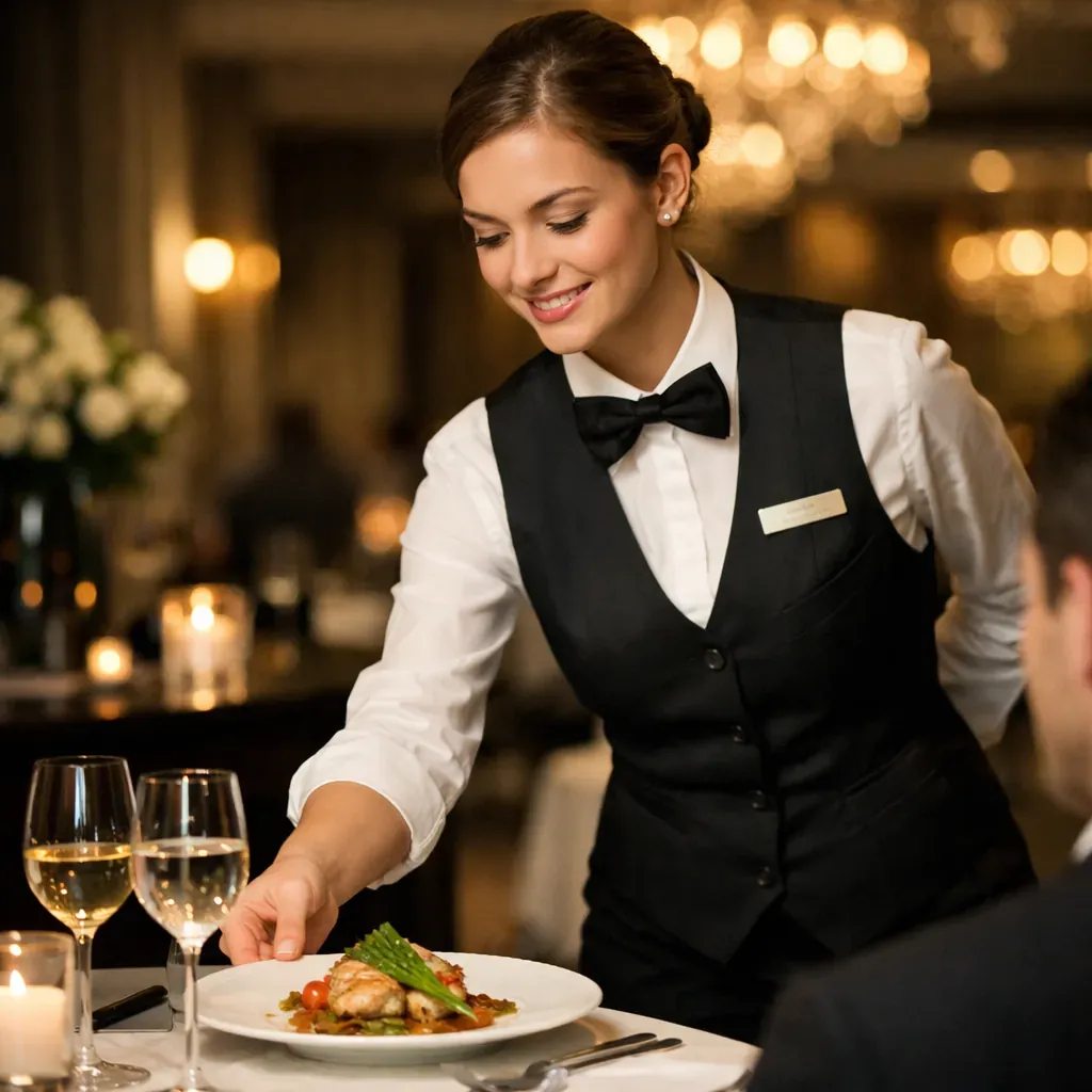 Hospitality professional serving in a fine dining setting