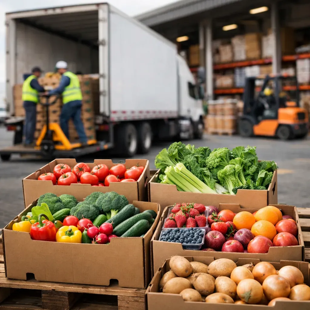 Fresh produce boxes illustrating supply chain