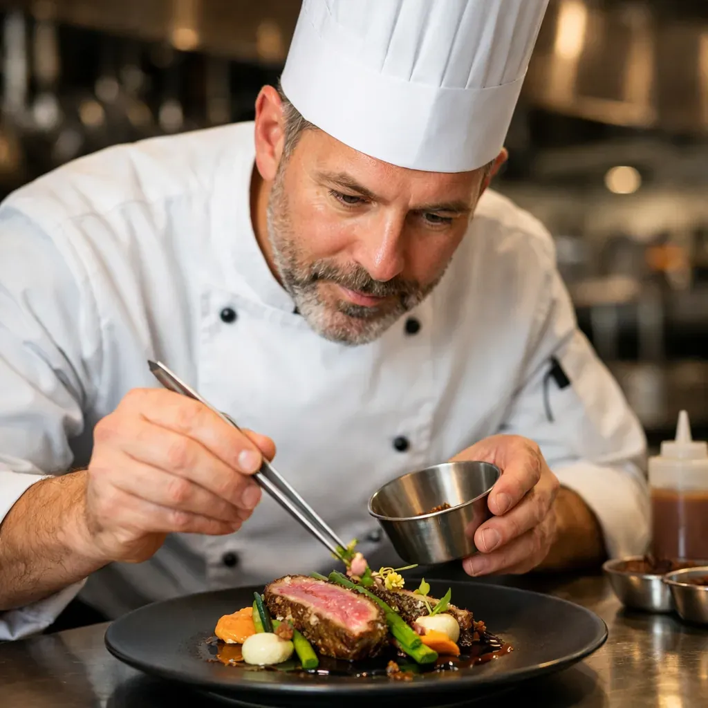 Executive Chef plating a gourmet dish