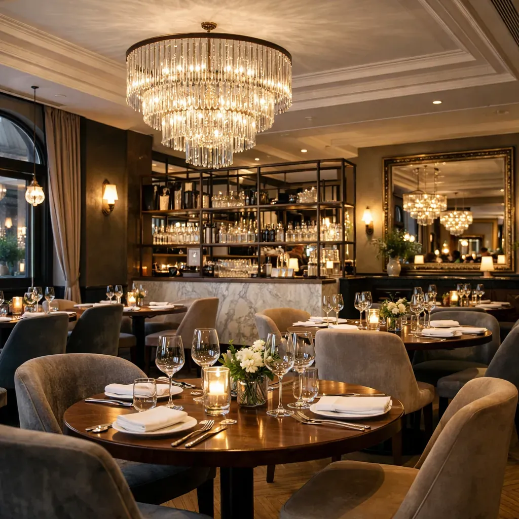 Restaurant interior looking out