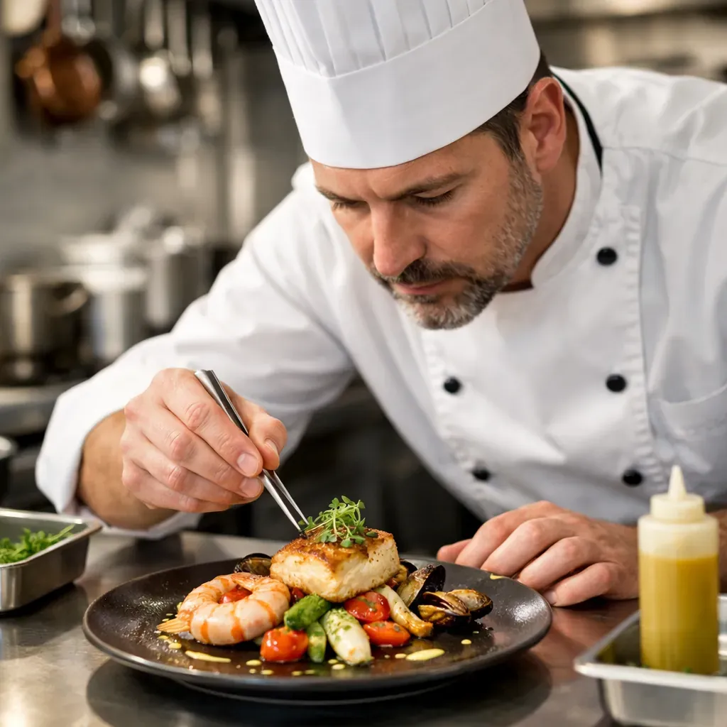 Professional kitchen environment with chefs