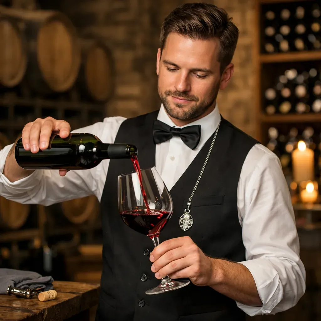 Sommelier pouring wine in a cellar
