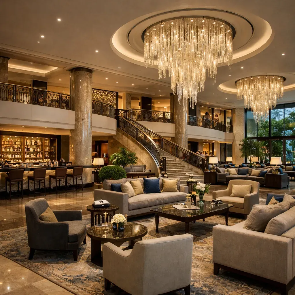 Luxury hotel lobby and lounge area