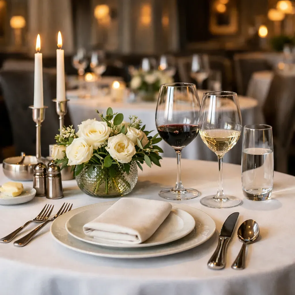 Fine dining restaurant table setup