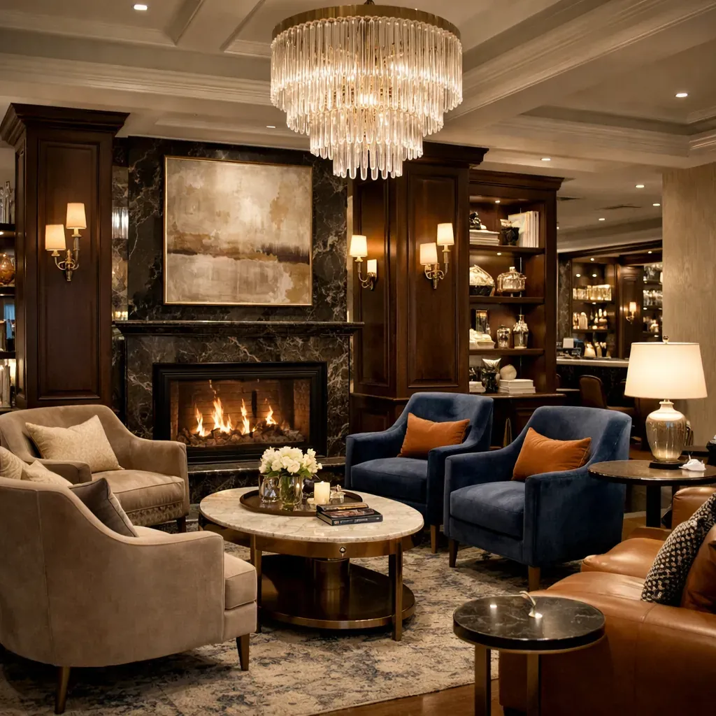 Boutique hotel lobby seating area