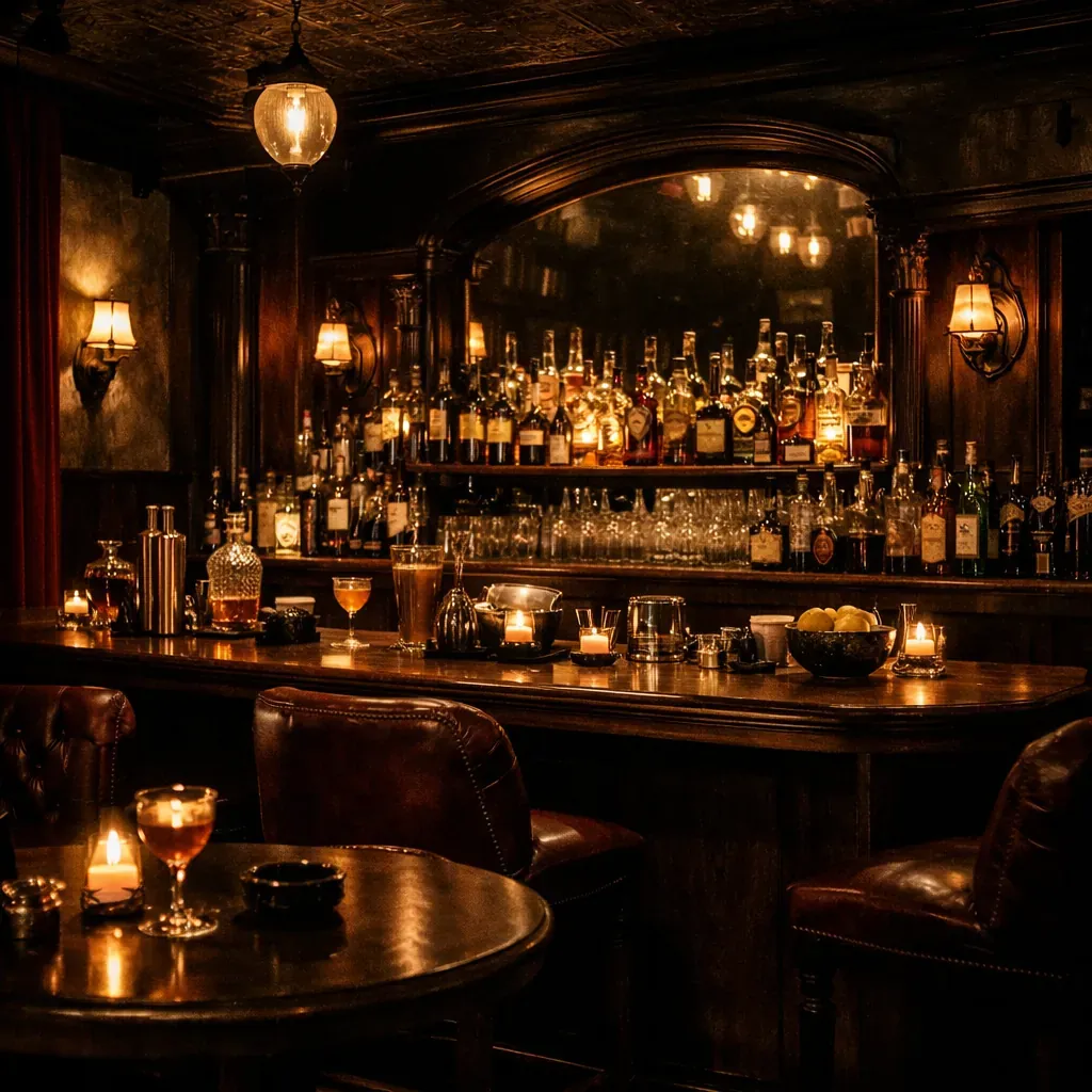 Dark moody speakeasy bar setup