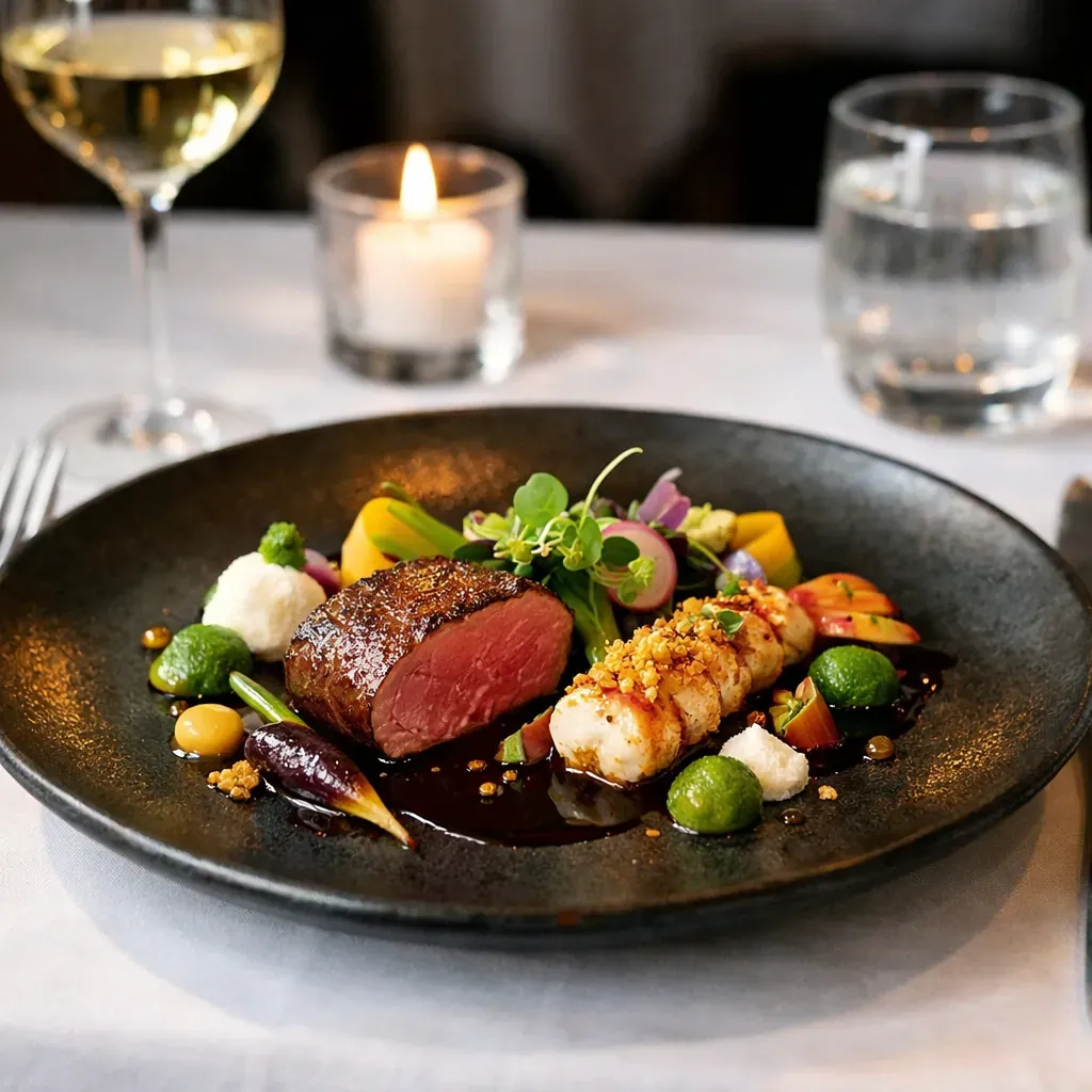 Exquisite culinary plating at a fine dining restaurant