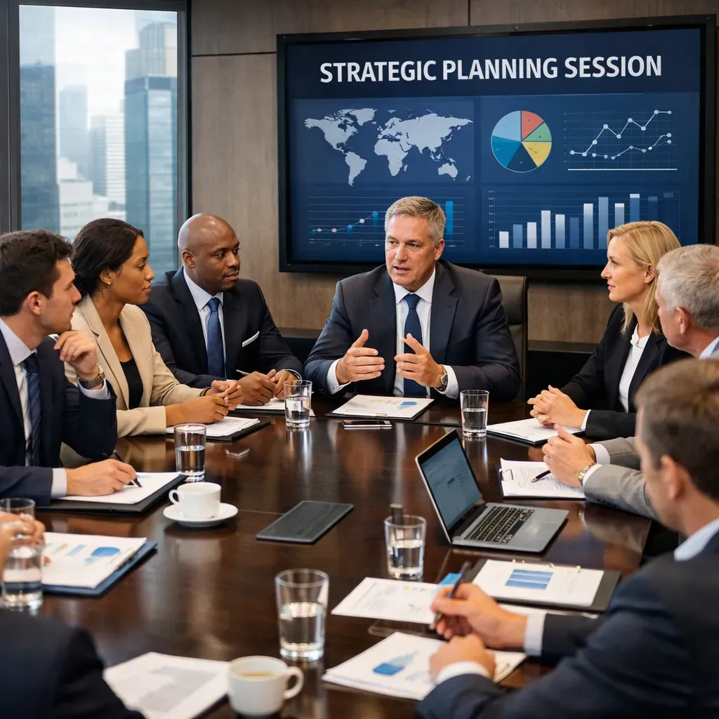 Corporate boardroom strategy meeting