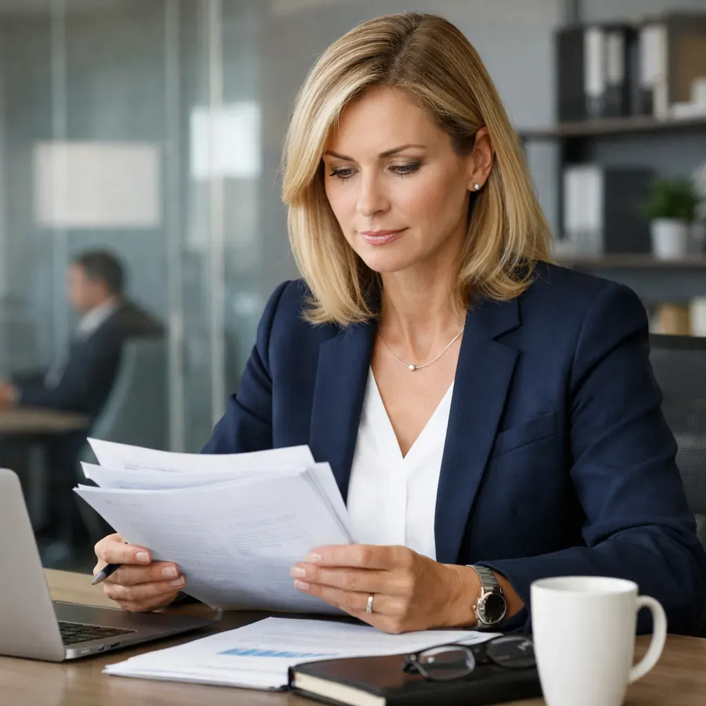 Professional HR executive reviewing documents