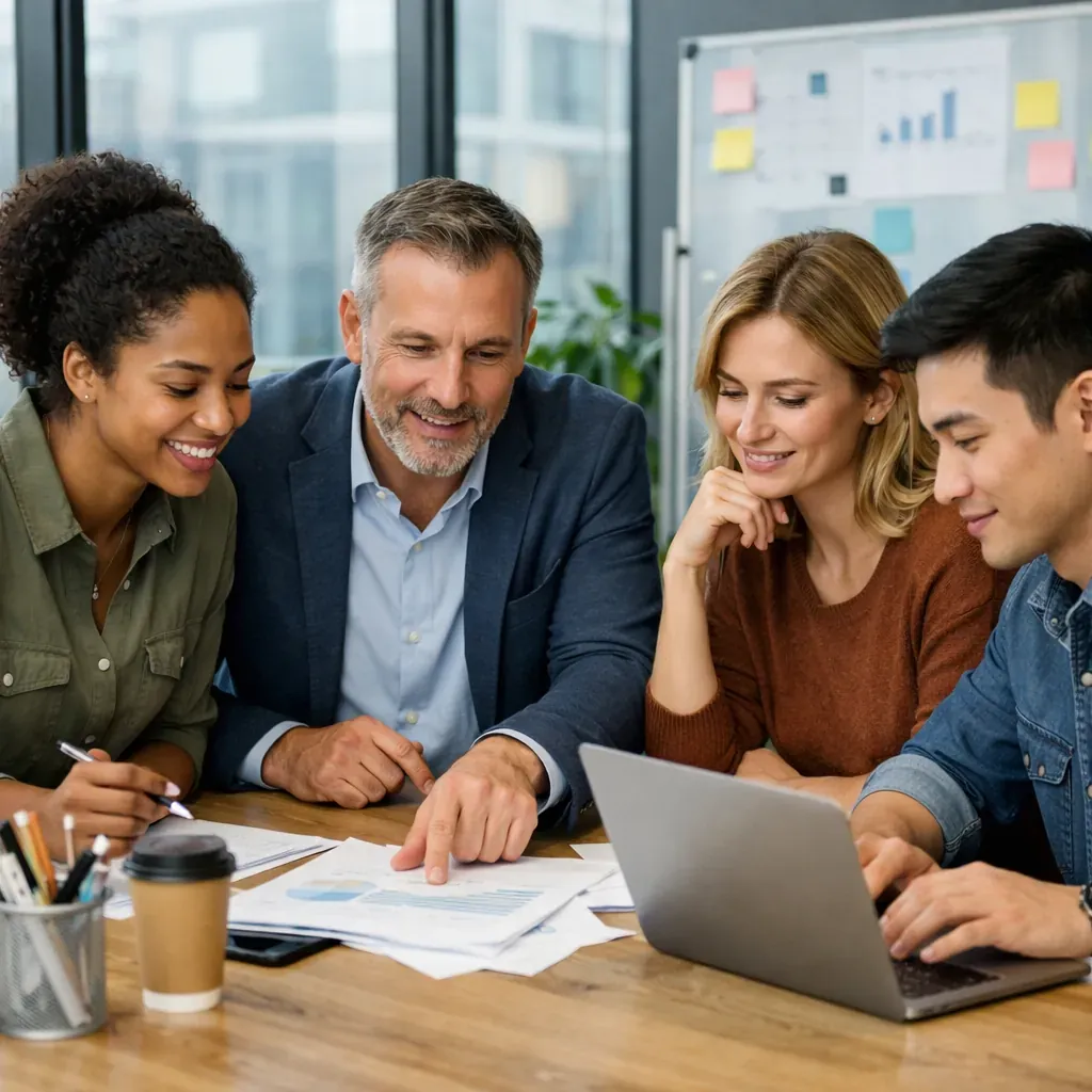 Team collaborating in a modern office