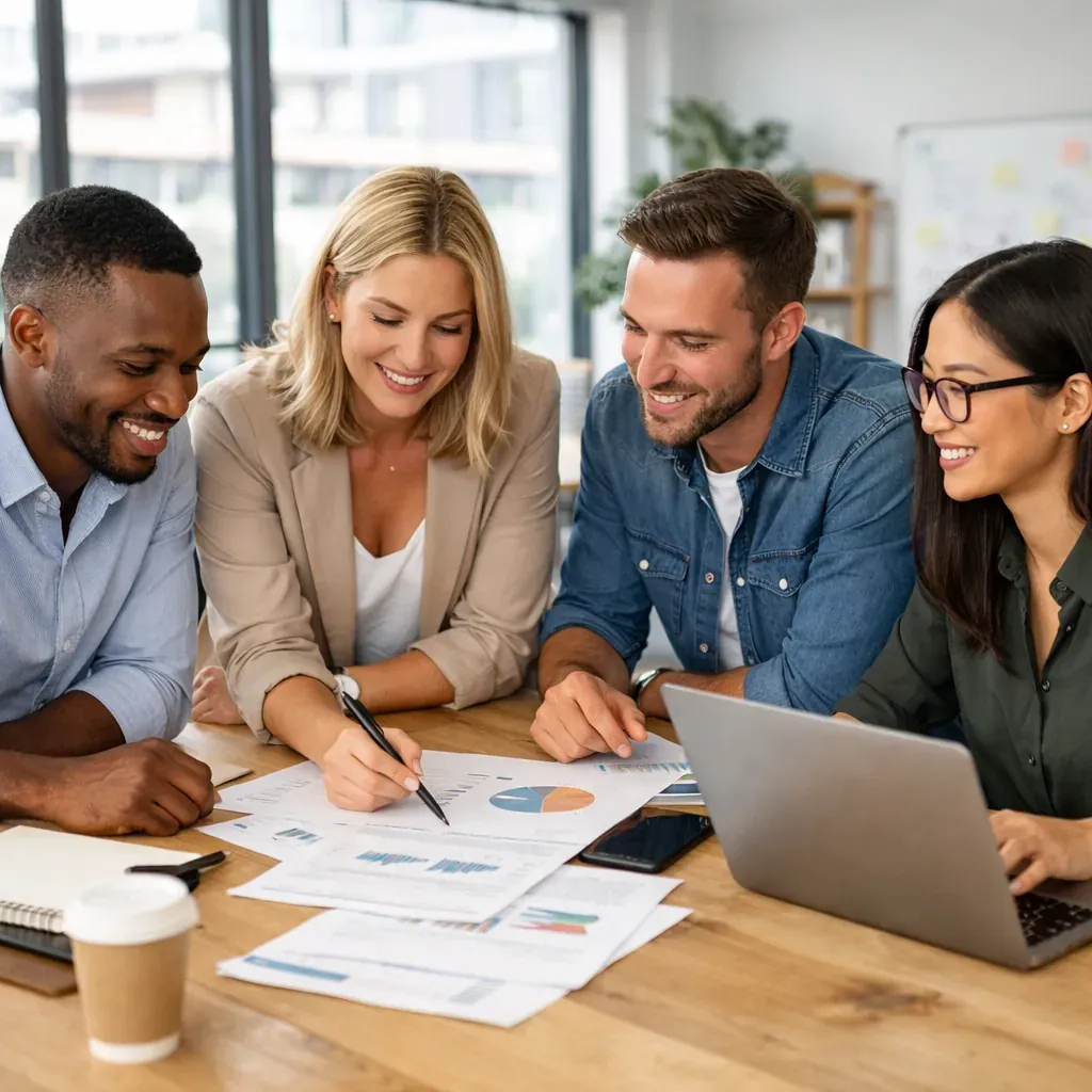 Team collaborating in a bright modern office