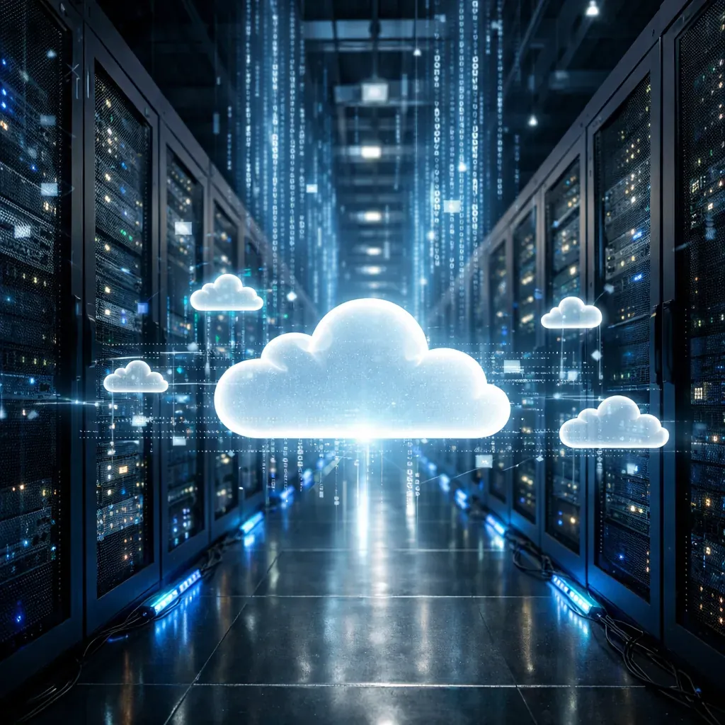 Abstract technology server room representing cloud data