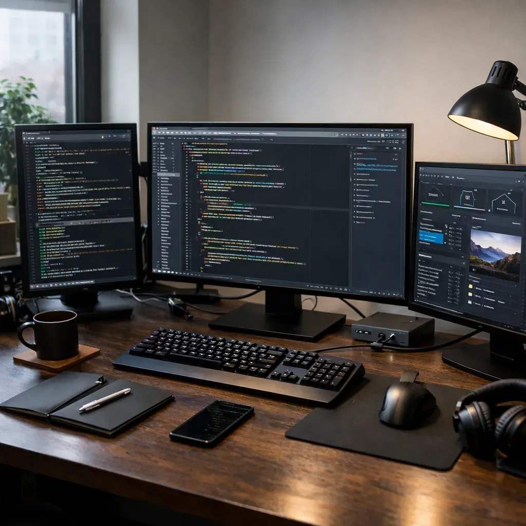 Programming workspace setup with multiple monitors