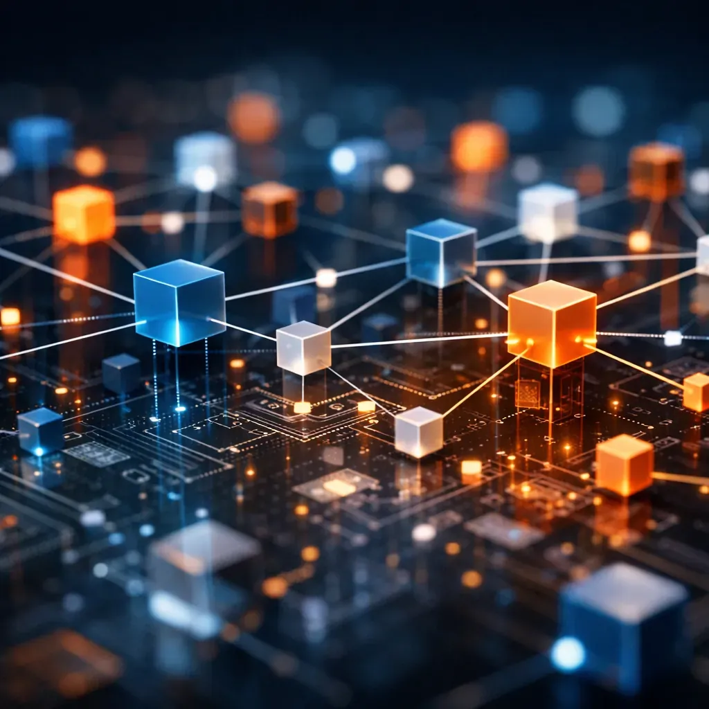 Abstract blockchain network representing microservices