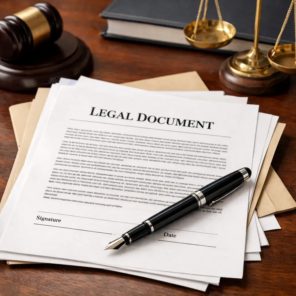 Legal documents and pen on a desk