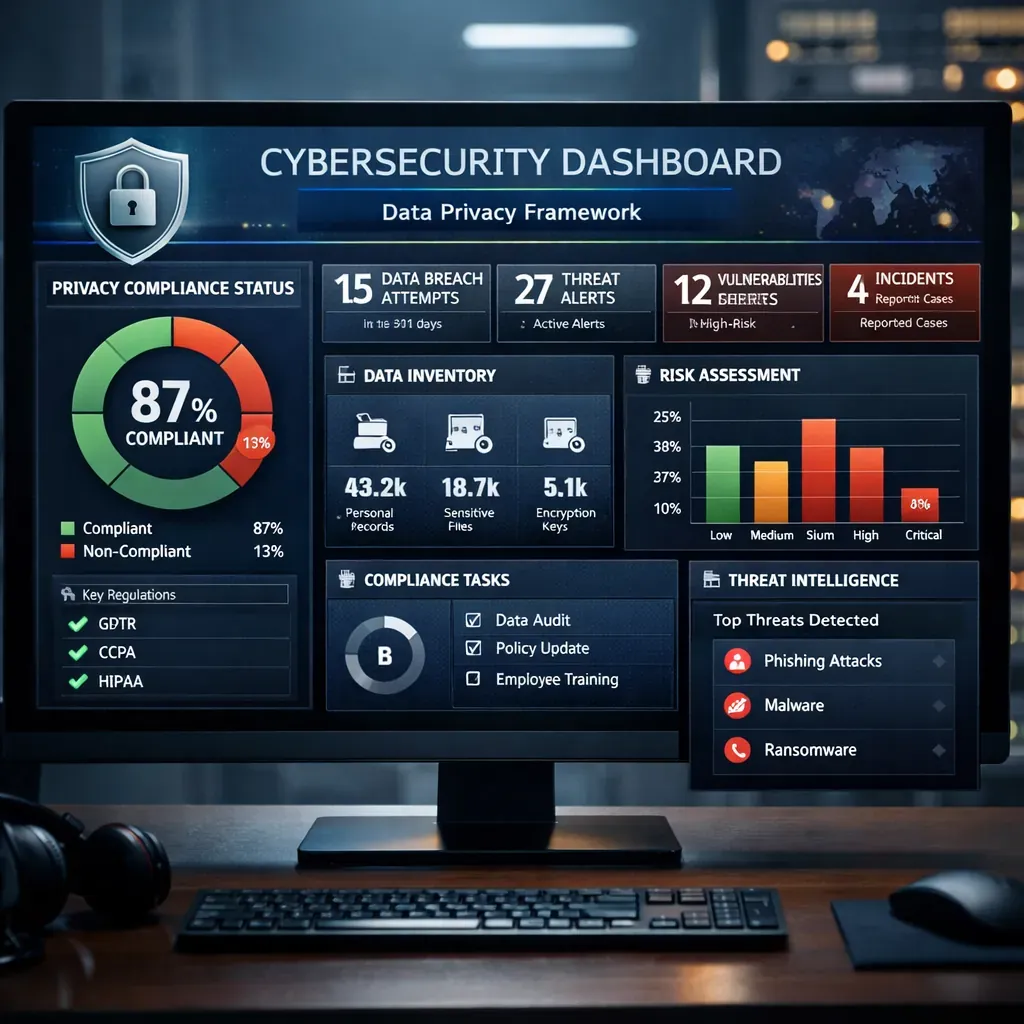 Cybersecurity Dashboard representing data privacy framework