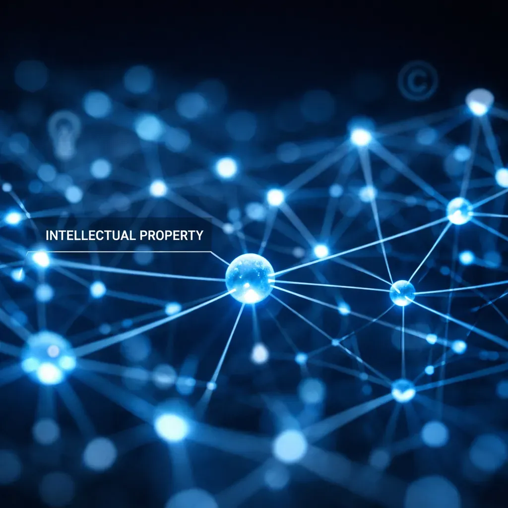 Abstract blue nodes connecting representing intellectual property network
