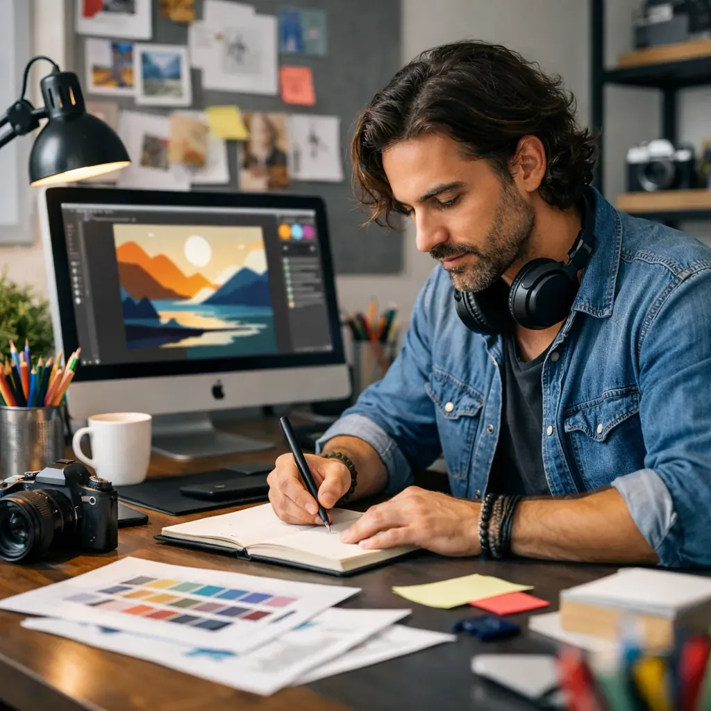 Creative person at modern desk working