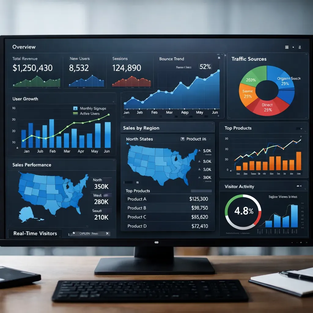 Data visualization dashboard screen showing statistics
