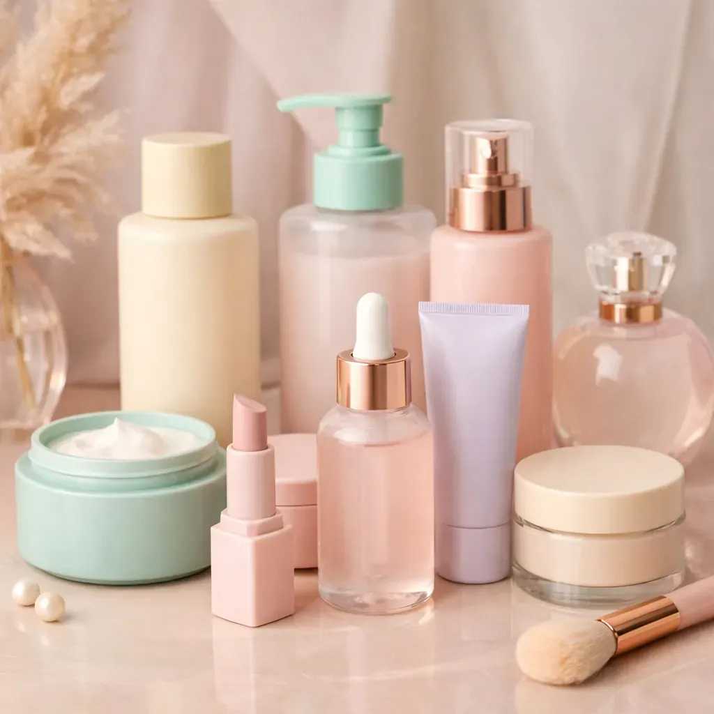 Aesthetic pastel cosmetic products