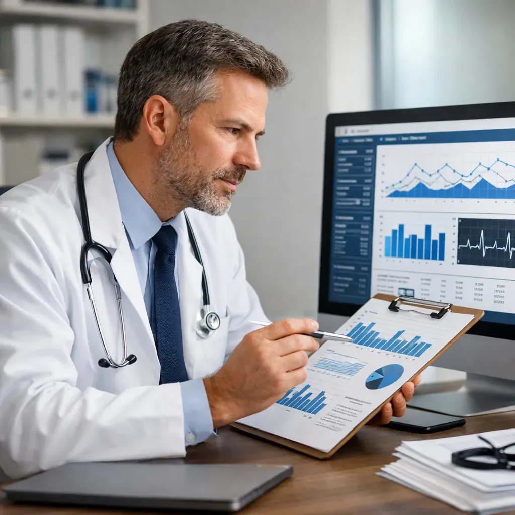 Medical professional reviewing data