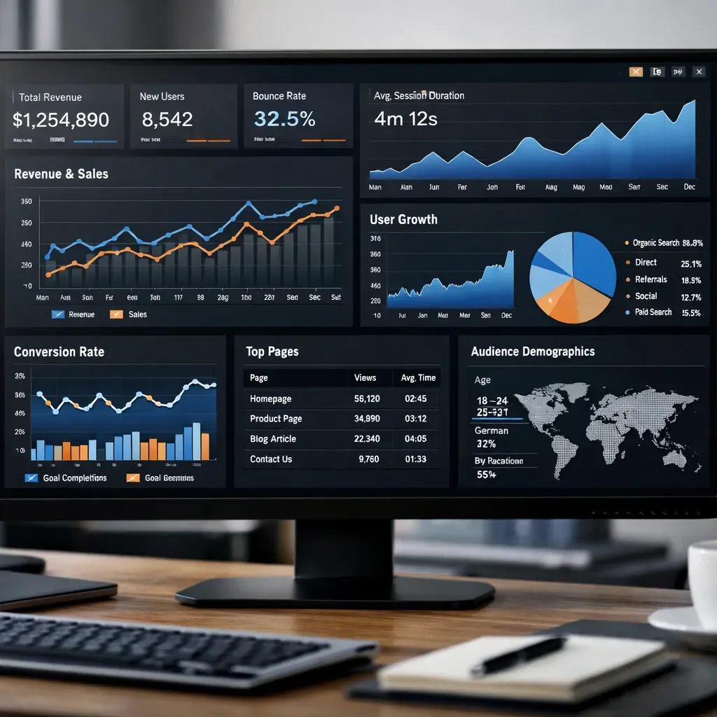Data dashboard showing analytical graphs