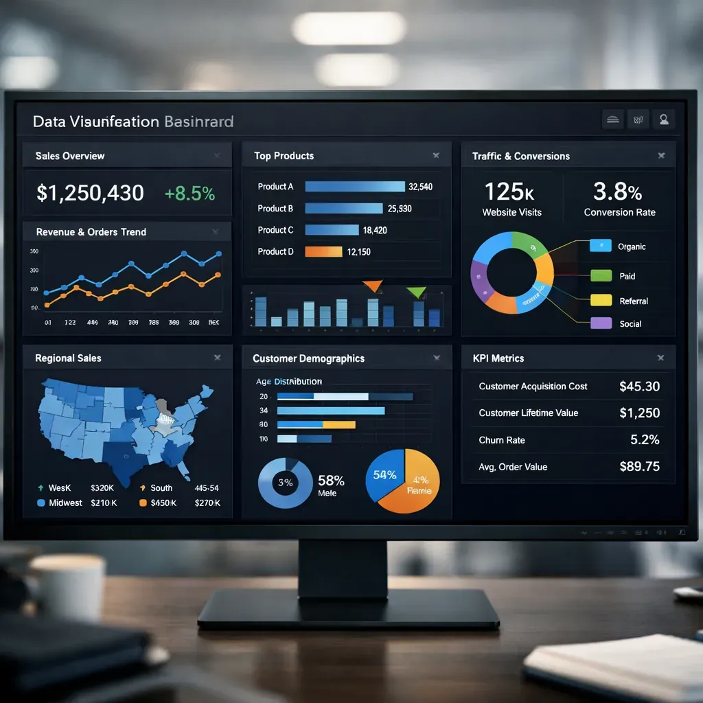 Data visualization dashboard on a screen