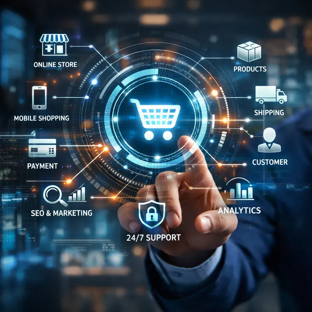 Abstract technology interface representing e-commerce framework