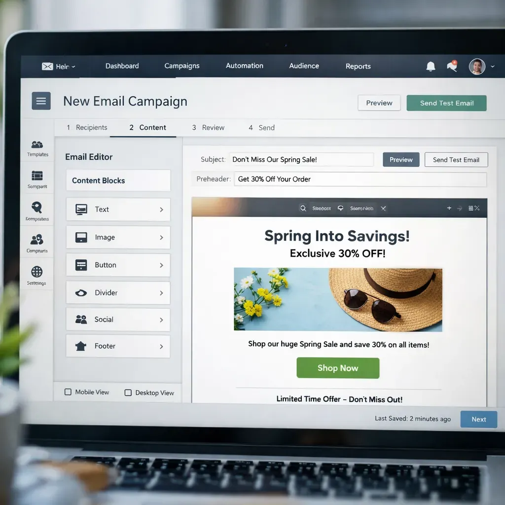 Email marketing interface
