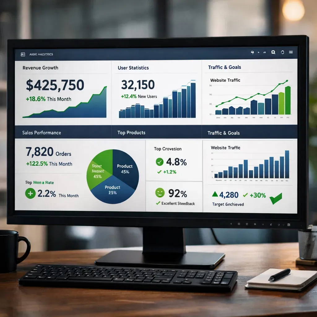 Data dashboard showing positive growth metrics