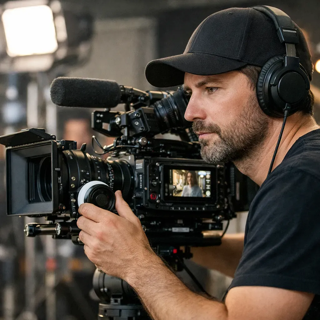 Professional operating a digital camera for media production