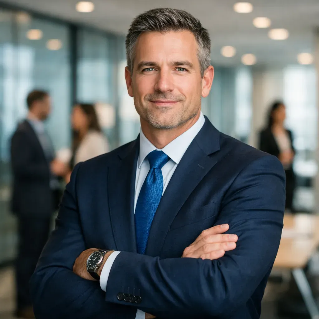 Corporate professional looking confident in a business setting
